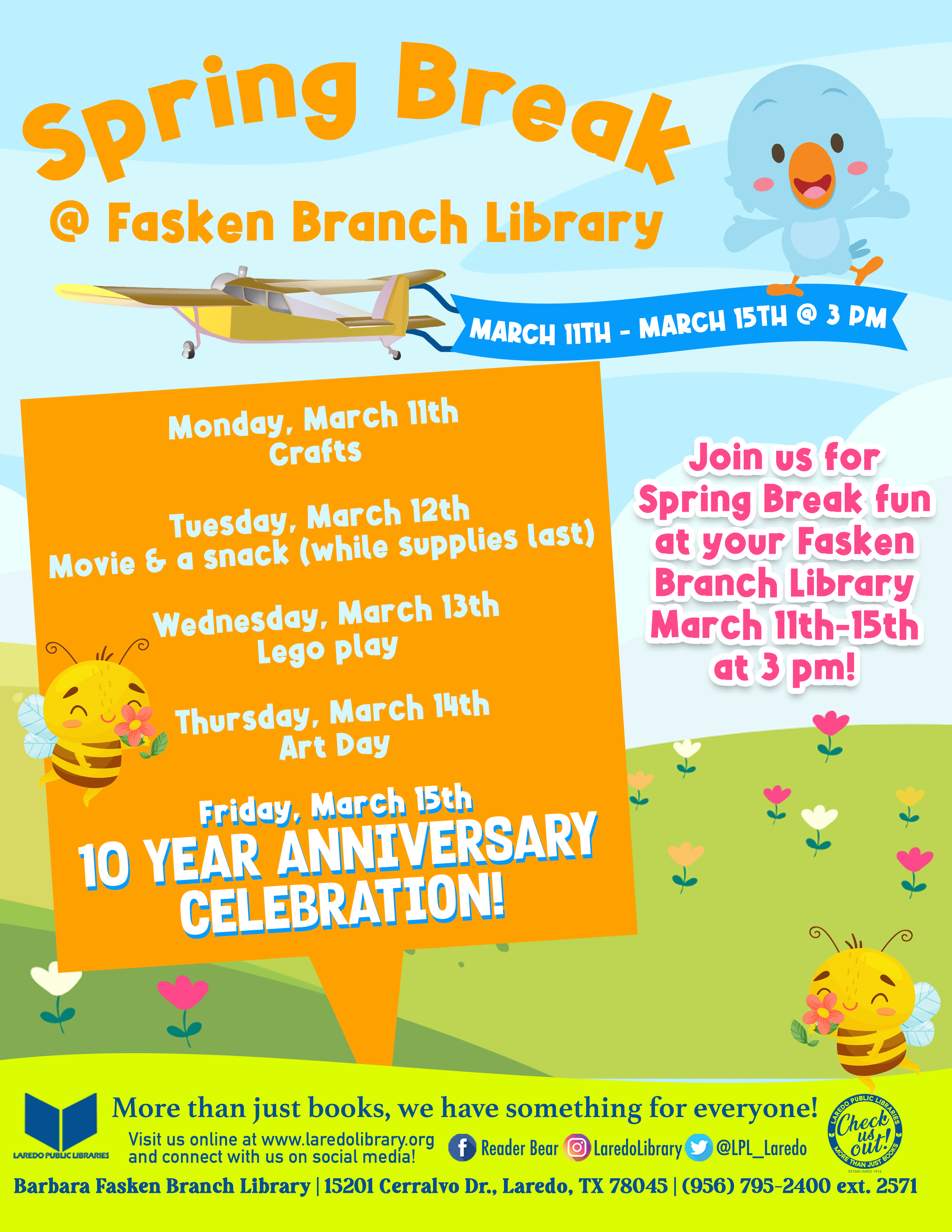 Fasken Branch Library Spring Break 2024 Camp Flyer