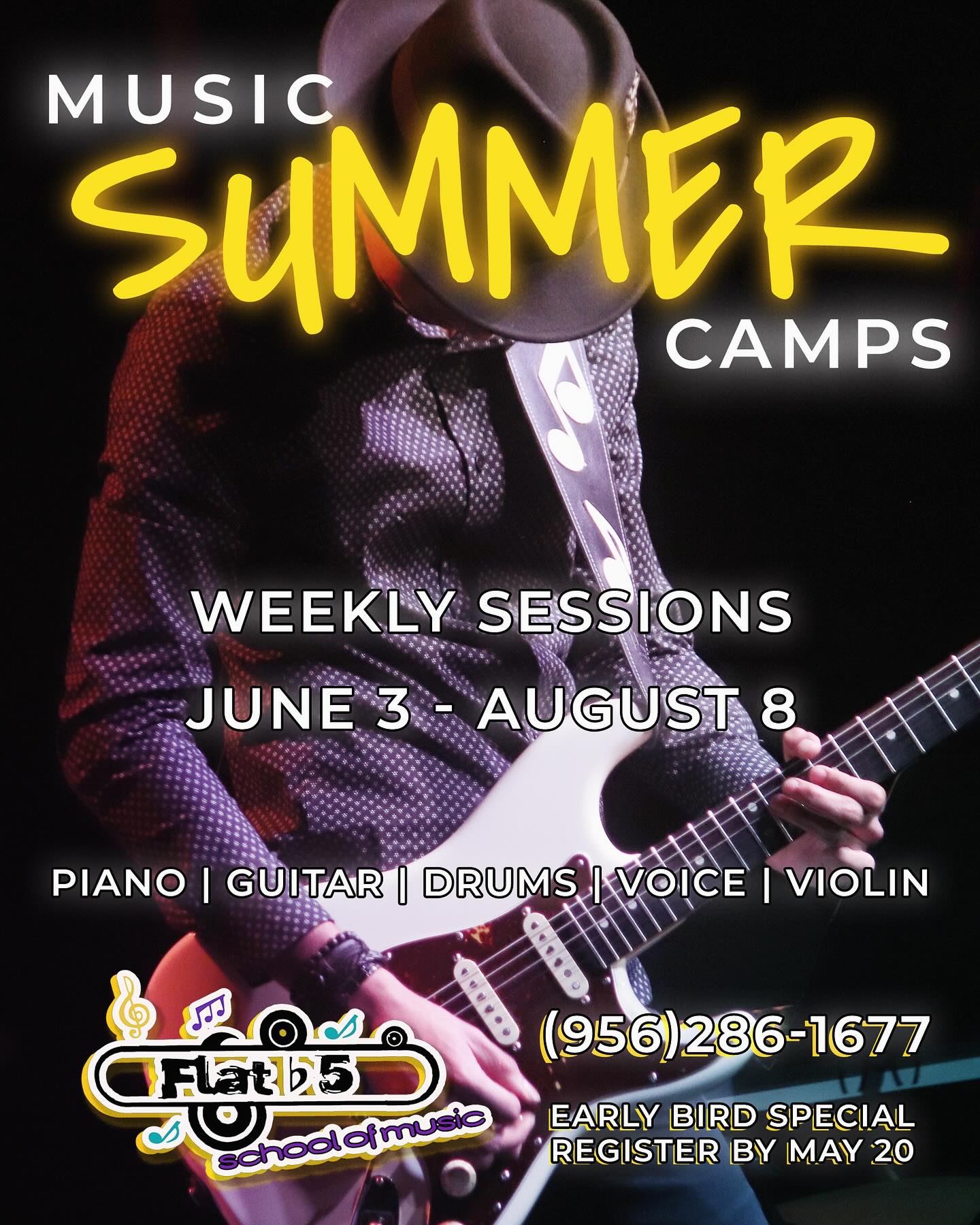 Flat 5 School of Music Summer camp flyer 2024