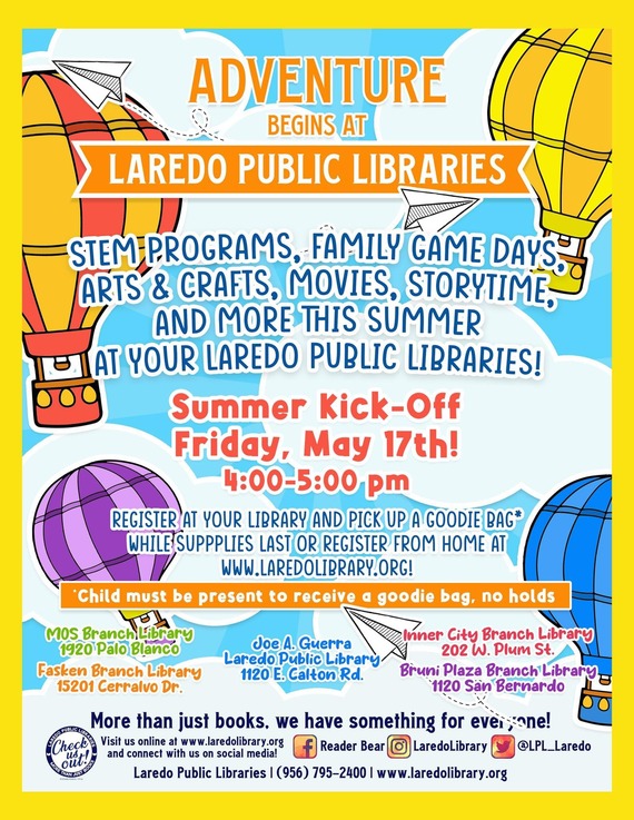 Laredo Public Library Summer Camp 2024 Kick-Off Flyer